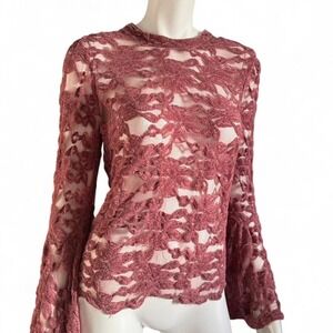 Akemi + Kin Anthropologie Floral Lace Bell Sleeve Mock‎ Neck Top Boho Resort